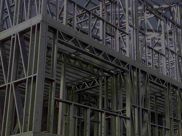 Steel structure of a commercial building under construction