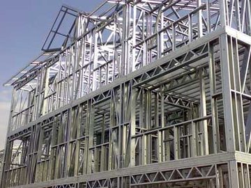 Metal framing crew installing structural steel studs